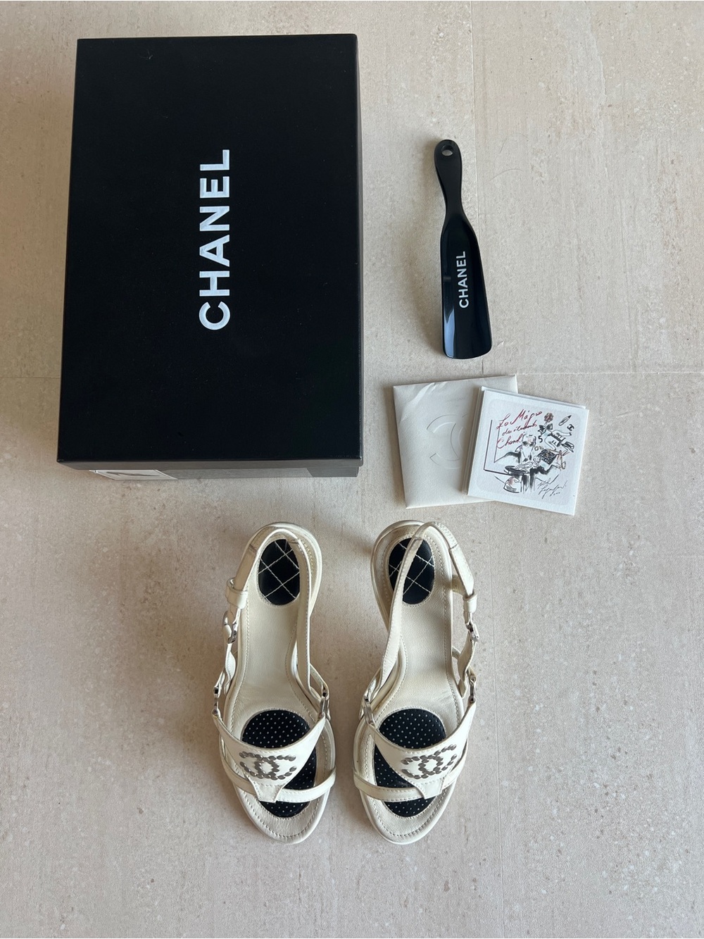 Vintage Chanel White Slingback Studded Sandals with Box - Picture 2 of 10